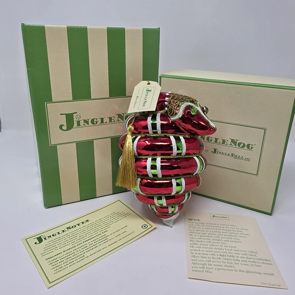 NIB JingleNog Red Wuz Serpent Ornament #80458 Hand Blown & Painted in Poland